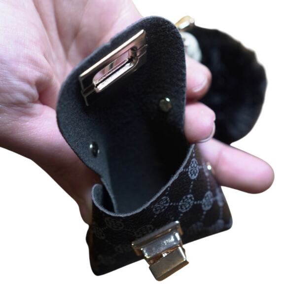 Mini Bag Keychain Charm Coin Purse Black Gray Monogram Gold Hardware Pearls NWT - Picture 7 of 9